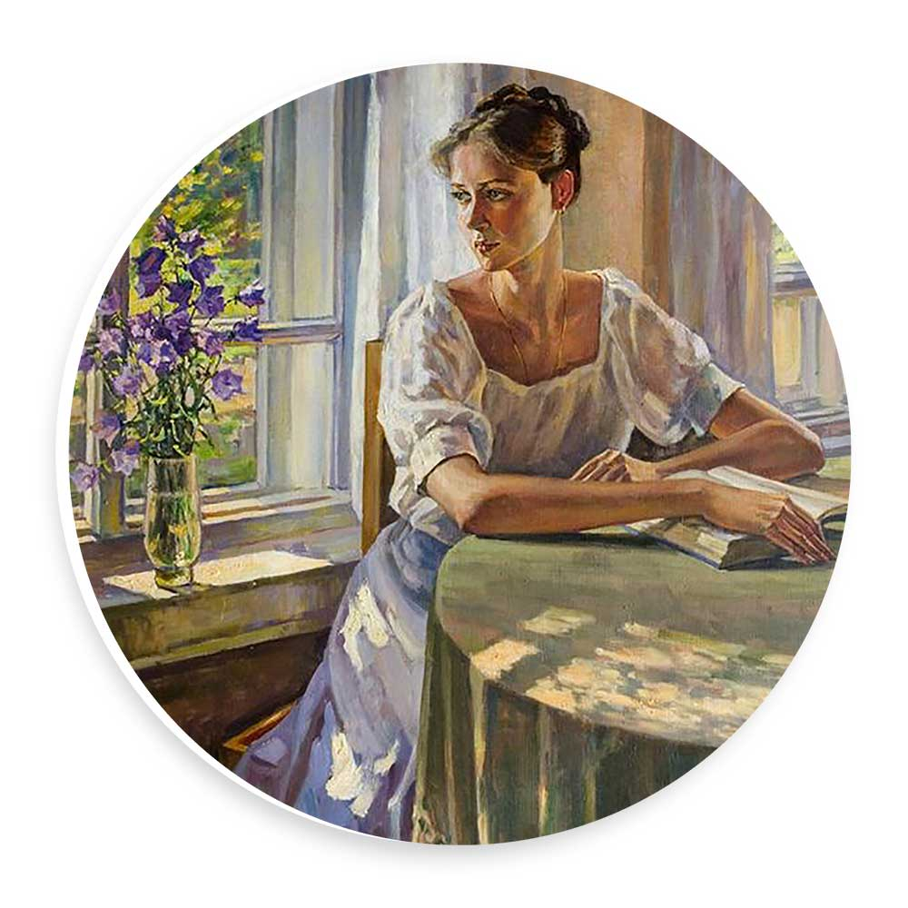  دیوارکوب طرح بانوی کتابخوان و گلدان پشت پنجره مدل wtb720