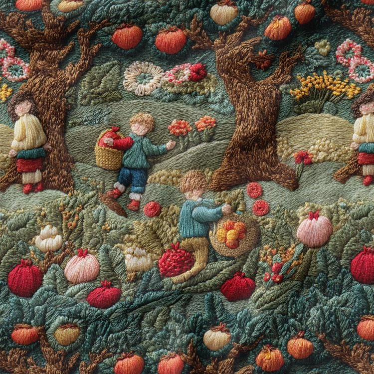 پارچه ملحفه عرض 1.5 متر پارچه باما طرح پنج بعدی باغ میوه کد 5014340 رنگ قهوه‌ای متوسط