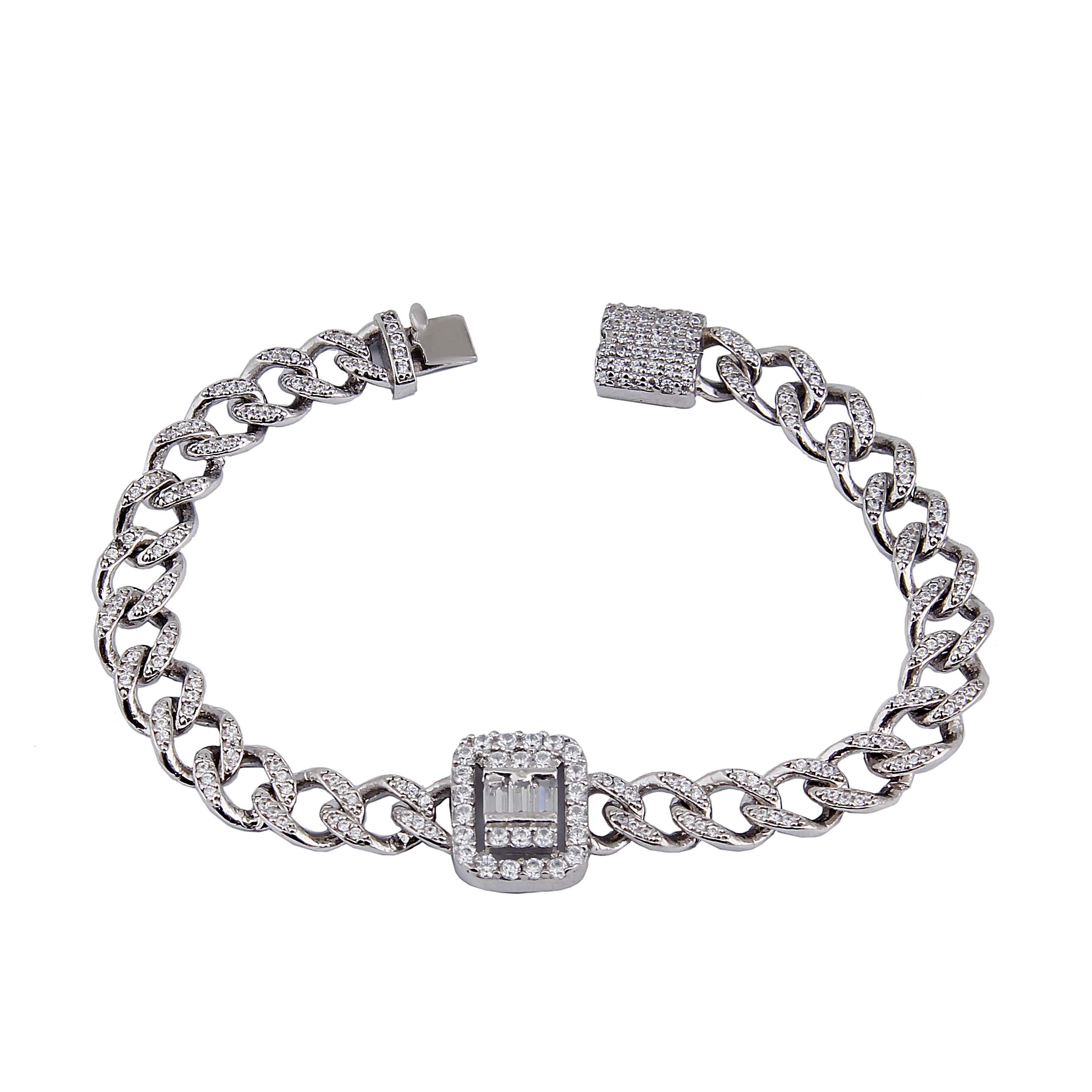 دستبند نقره زنانه بازرگانی میلادی مدل قالب جواهری نگین برلیان بدون ریزش آبکاری رادیوم کد DP_795