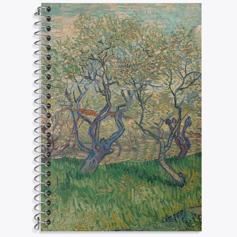 دفتر زبان 50 برگ خندالو مدل سه خط طرح باغ های در حال شکوفه دادن ونسان ونگوگ (Van Gogh) کد 36793
