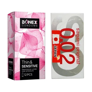 کاندوم ساگامی مدل Normal بسته 2 عددی به همراه کاندوم بونکس مدل Thin &amp; Sensitive بسته 12 عددی