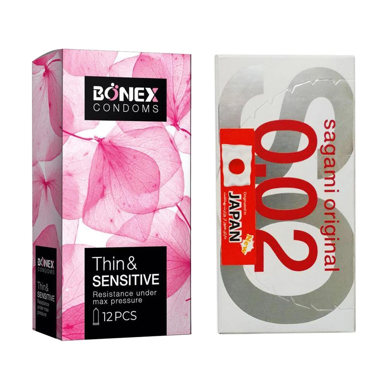کاندوم ساگامی مدل Normal بسته 2 عددی به همراه کاندوم بونکس مدل Thin &amp; Sensitive بسته 12 عددی