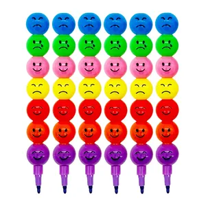 مداد شمعی 7 رنگ مدل فشنگی طرح ایموجی بسته 6 عددی