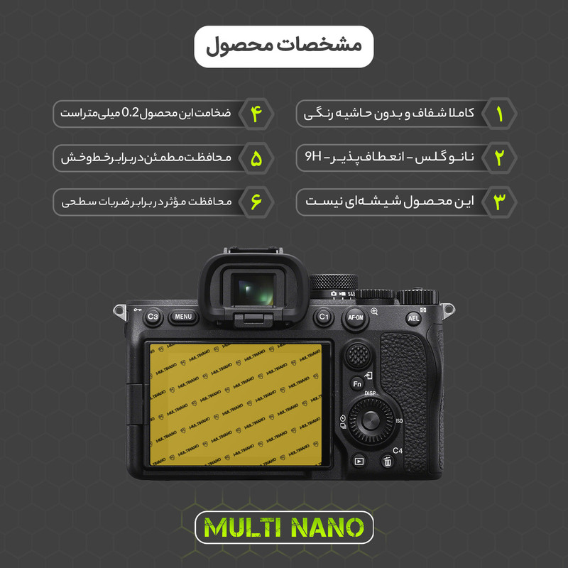 محافظ صفحه نمایش دوربین شفاف مولتی نانو مدل X-S1N مناسب برای دوربین عکاسی سونی a7 IV Mirrorless