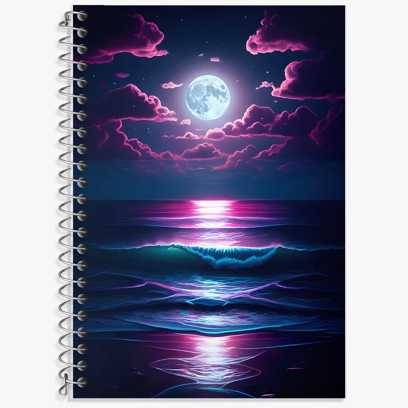 دفتر زبان 50 برگ خندالو مدل دو خط طرح دریا و ماه کد F8065