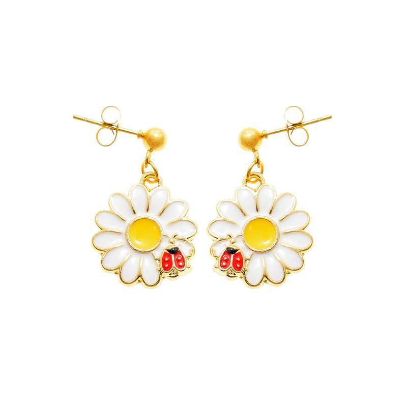 گوشواره دخترانه دلنار گالری مدل بابونه و کفشدوزک