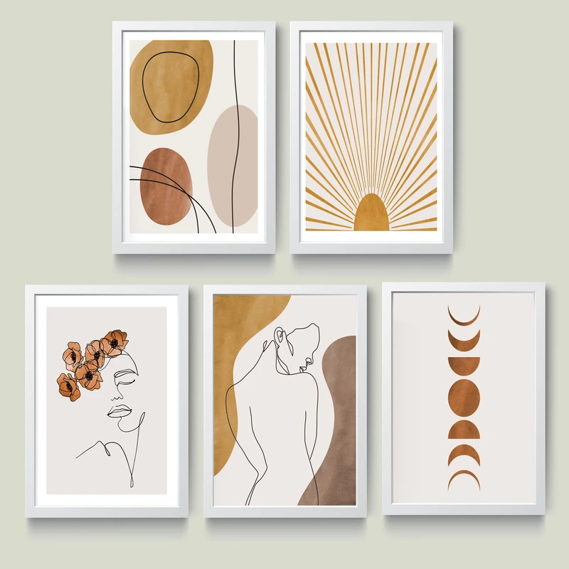 تابلو مدل مینیمال Girlish Goldenکدm2598-w  مجموعه 5 عددی