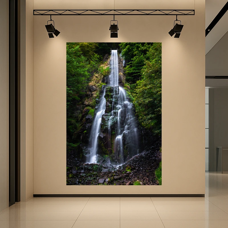 پوستر پارچه ای طرح مخمل طبیعت سبز مدل آبشار کد AR3060453