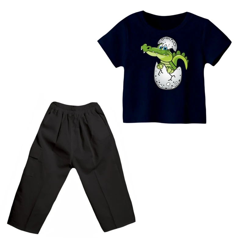 ست تی شرت و شلوارک پسرانه مدل تمساح کد 5