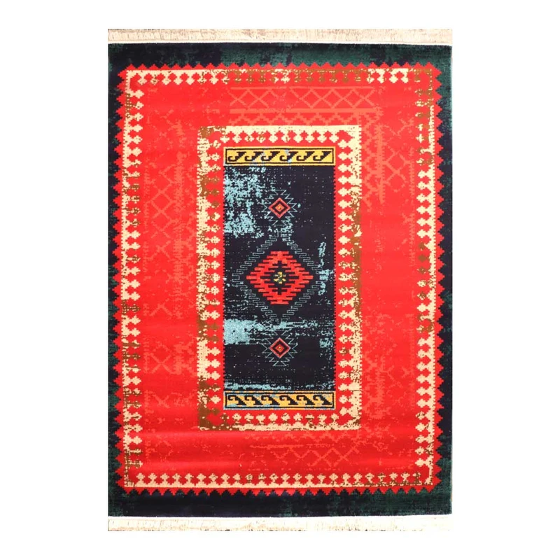 فرش ماشینی 320 شانه زمینه سرمه‌ای حاشیه لاکی مدل ستاره کویر یزد کلکسیون شاهسون کد SH-B220-9095