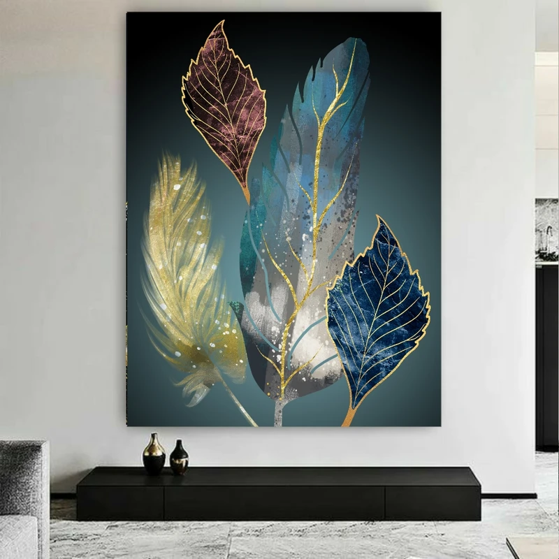 تابلو بوم طرح مخمل تلفیق برگ و پر رنگی کد BK23081