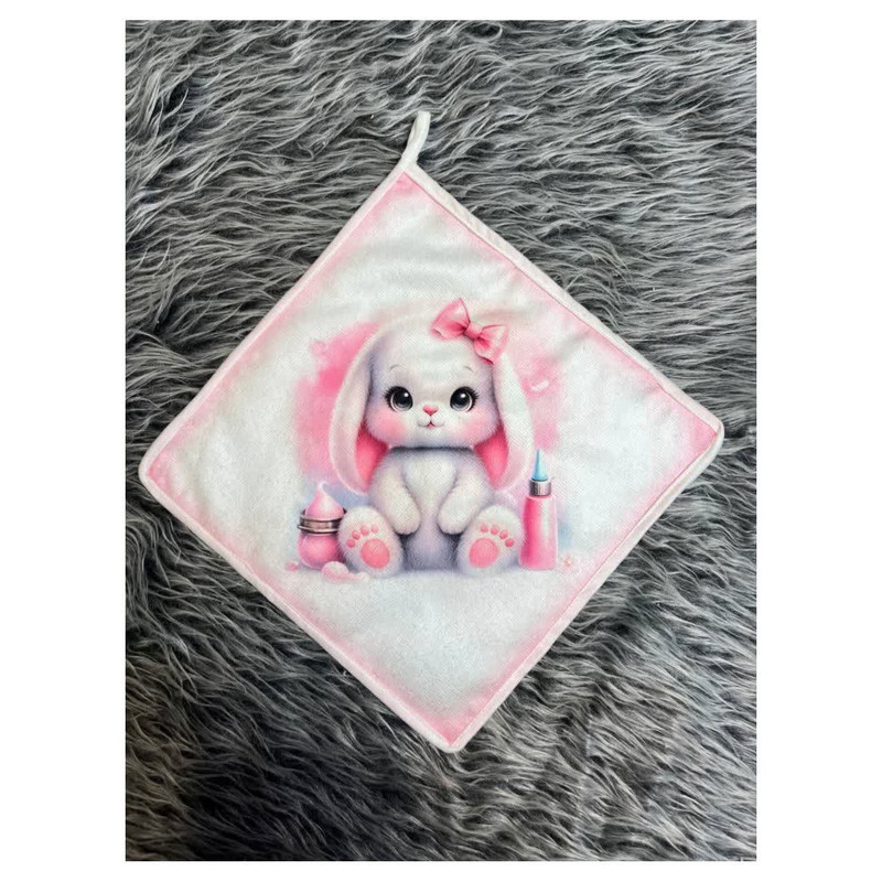 حوله دست و صورت نوزاد مدل خرگوش طرح دستمال سایز 31×31 سانتی متر