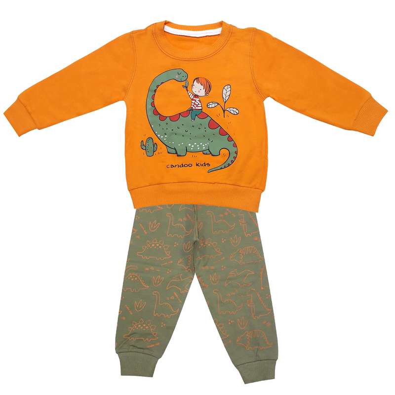 ست تی شرت و شلوار پسرانه مدل دایناسور کد 3460 رنگ نارنجی