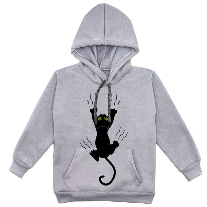 هودی پسرانه مدل گربه F33 رنگ طوسی 