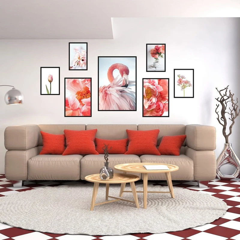 تابلو بکلیت طرح فلامینگو و گل رز مدل شاین اکلیلی B-2183 مجموعه 7 عددی