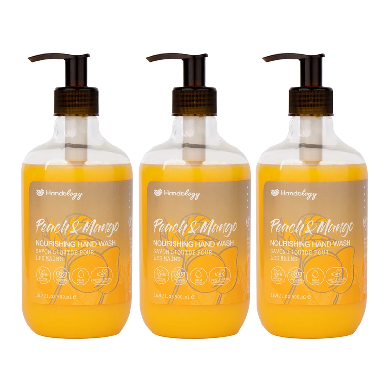 مایع دستشویی کرمی هندولوژی مدل Peach And Mango حجم 500 میلی لیتر مجموعه 3 عددی