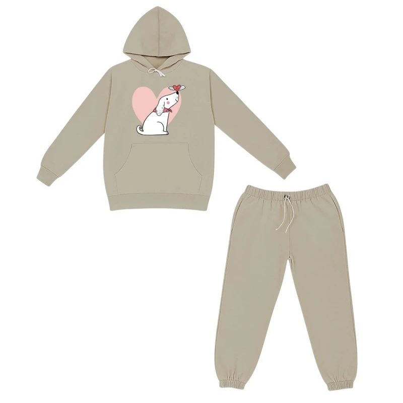 ست هودی و شلوار راحتی بچگانه مدل سگ و قلب 