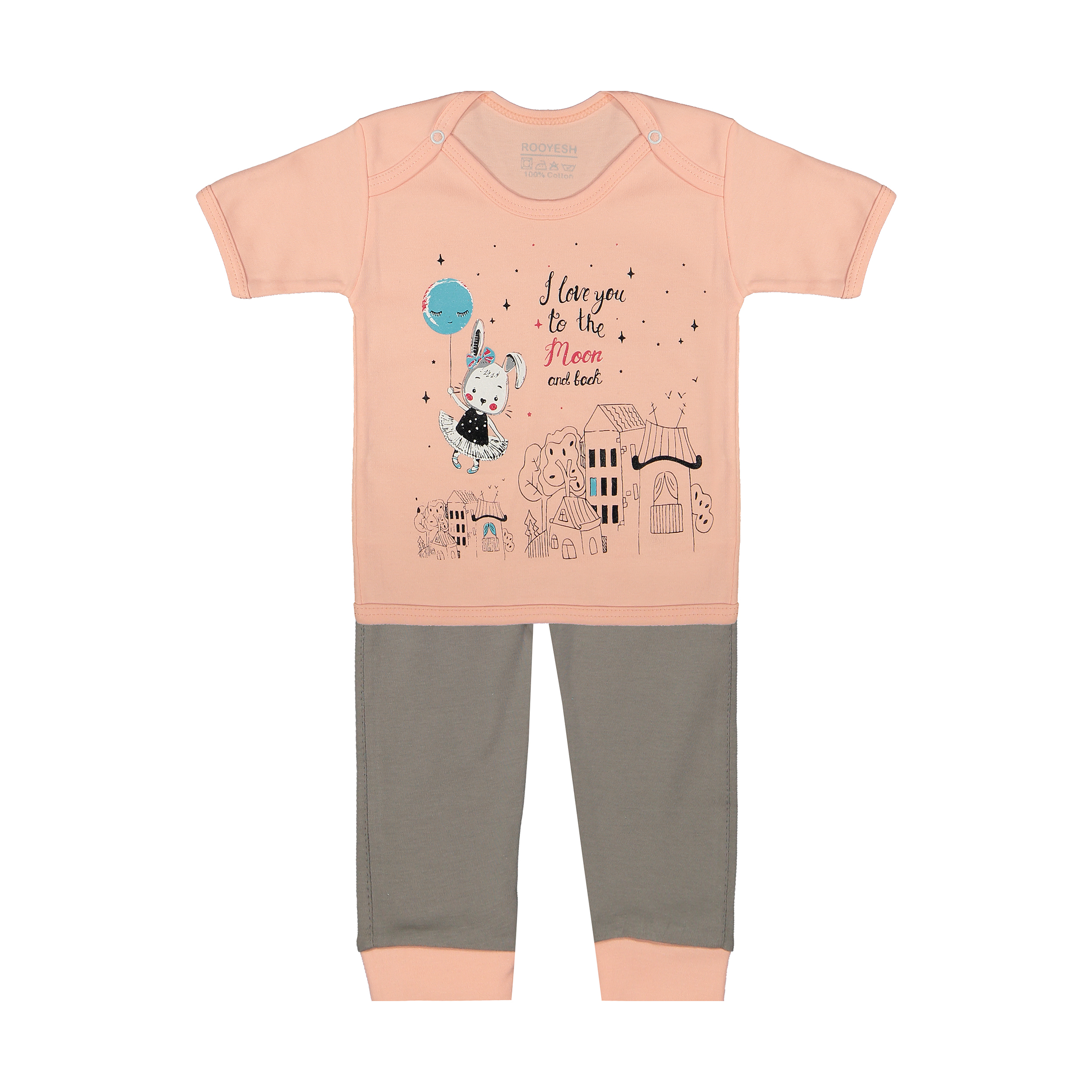 ست تی شرت و شلوار نوزادی دخترانه رویش مدل 148