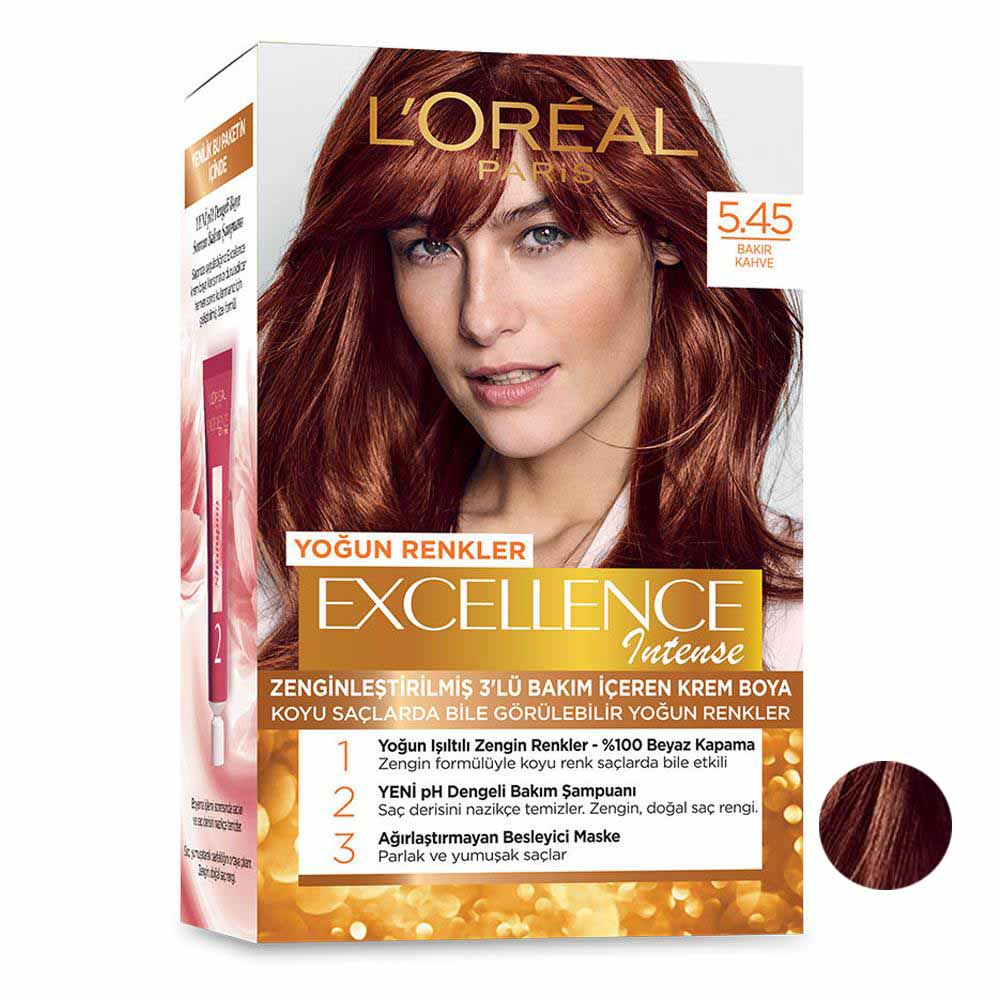 کیت رنگ مو لورآل مدل Excellence شماره 5.45 حجم 48 میلی لیتر رنگ مسی قهوه ای