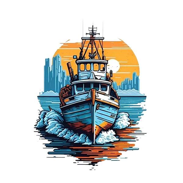 استیکر پارچه و لباس پاد آفرین طرح کشتی و دریا کد 1745