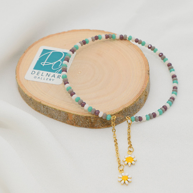 دستبند زنانه دلنار گالری مدل بنگل بابونه و کریستال