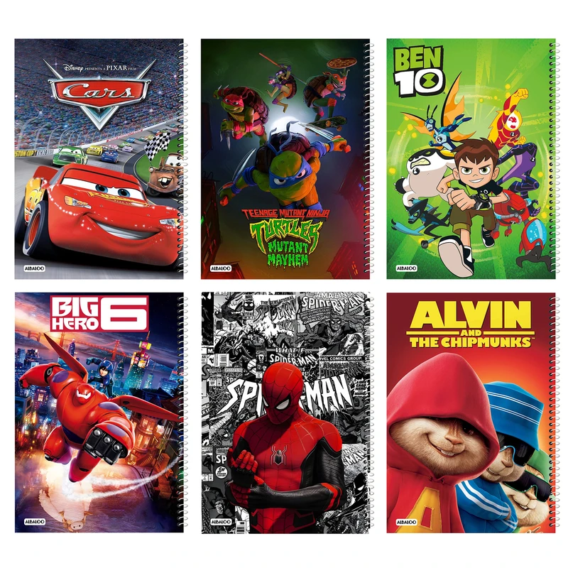 دفتر مشق 100 برگ آلبالو مدل انیمیشن پسرانه بسته 6 عددی