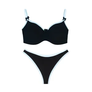 Women's cotton bra and panties set, model Alpha, code SET/NE-01, with embroidered padding