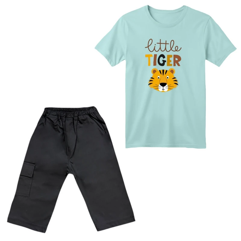 ست تی‌شرت آستین کوتاه و شلوارک پسرانه مدل ببر کوچک