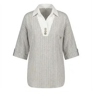 بلوز آستین سه ربع یقه دکمه دار زنانه مدل B52380