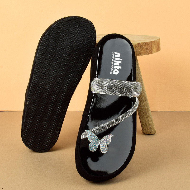 دمپایی لاانگشتی زنانه نیکتا مدل لژدار پروانه ای 4154