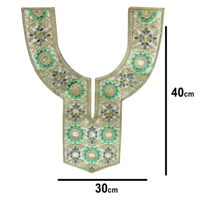 یراق مدل یقه و آستین آماده طرح گل سیکا کد 2 مجموعه 3 عددی