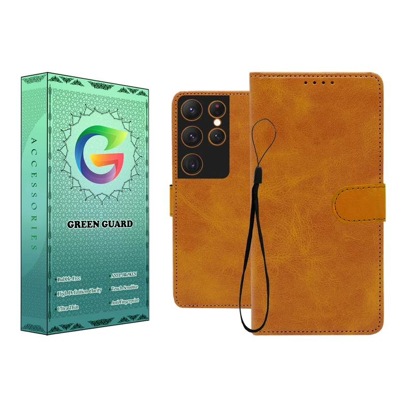 کیف کلاسوری گرین گارد طرح چرمی مدل Landing مناسب برای گوشی موبایل سامسونگ Galaxy S22 Ultra به همراه بند آویز