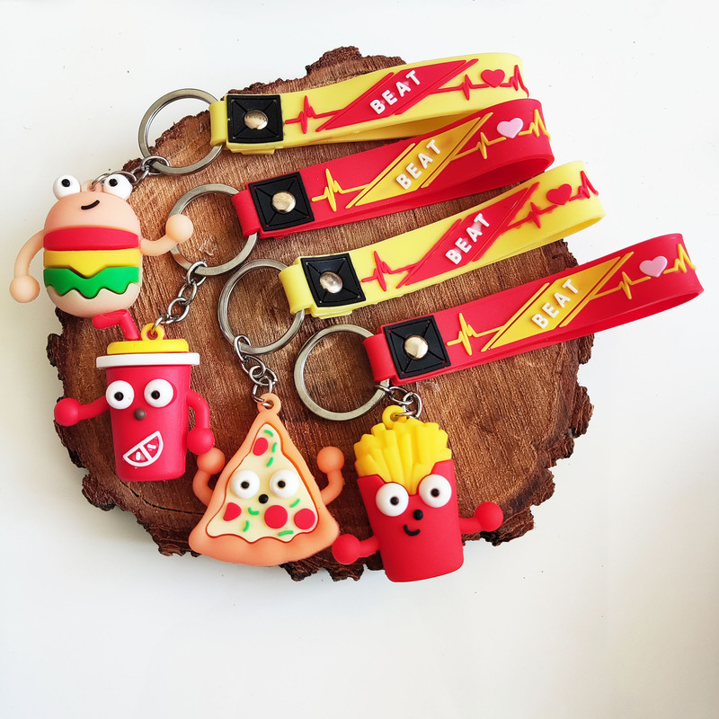 جاکلیدی مدل سیلیکونی طرح فست فود پیتزا و همبرگر مجموعه 4 عددی