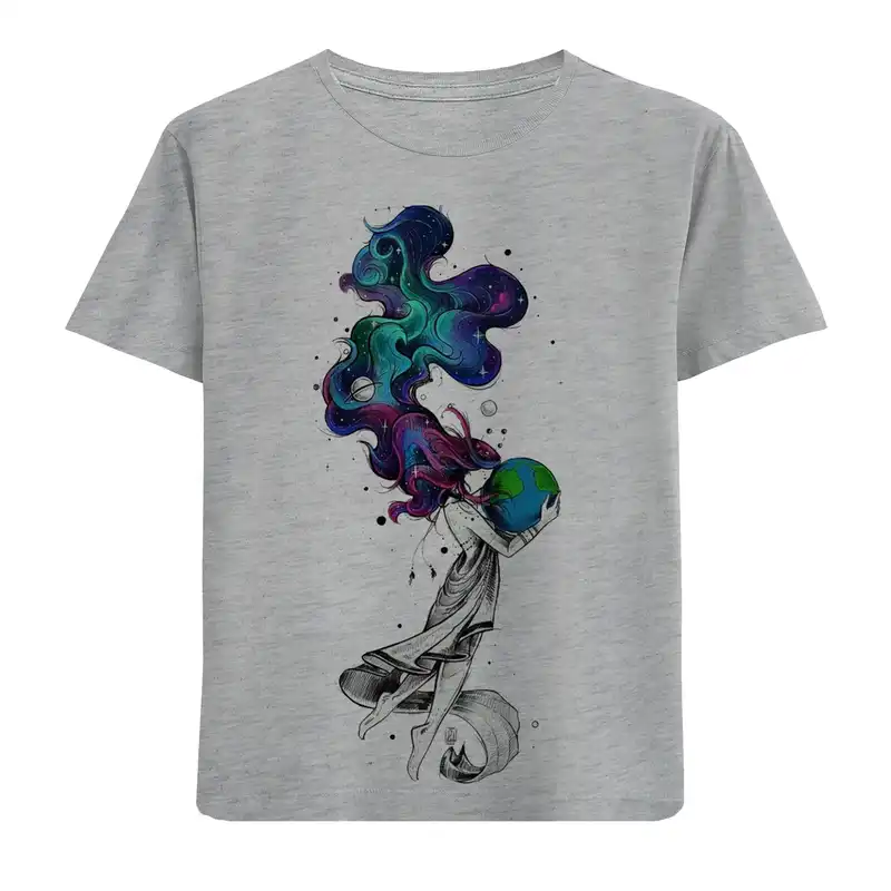 تی شرت آستین کوتاه دخترانه مدل دختر و زمین