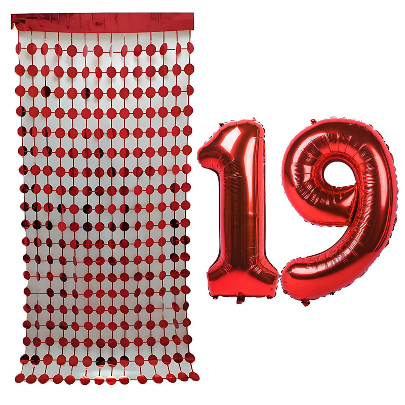 بادکنک فویلی مستر تم طرح عدد 19 به همراه ریسه تزئینی بسته 3 عددی