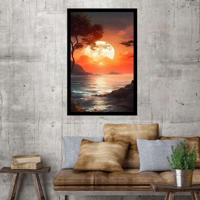تابلو نوری بکلیت طرح منظره طبیعت دریا و غروب مدل B-MID-18179