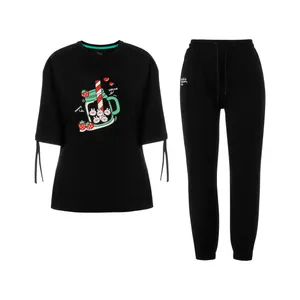 ست تیشرت و شلوار زنانه بنیس مدل میلک رنگ مشکی