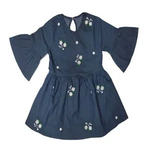 پیراهن دخترانه مدل جین گلدوزی