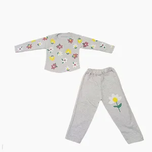 ست تی‌شرت آستین بلند و شلوار راحتی دخترانه مدل  چاپ گل کد 786