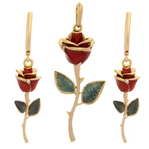 نیم ست طلا 18 عیار زنانه طلای مستجابی مدل گل رز یاسان کد 86321