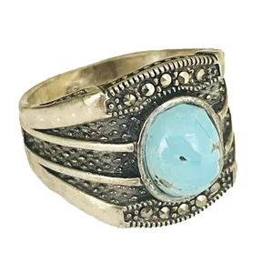 انگشتر نقره مردانه مدل نگین مارکازیت فیروزه نیشابوری