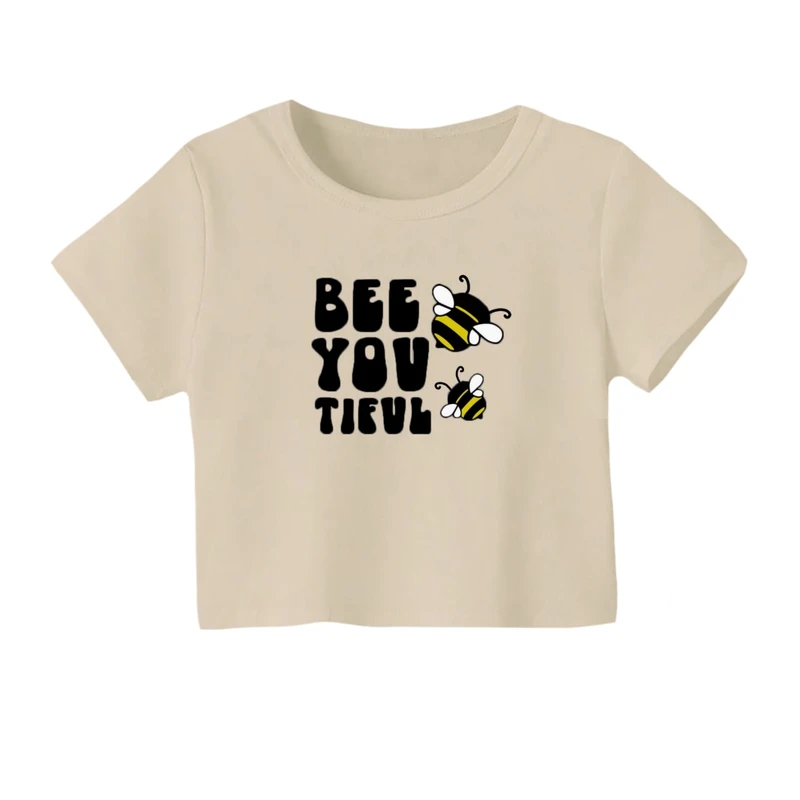 کراپ‌ تی‌شرت آستین کوتاه زنانه مدل زنبورعسل