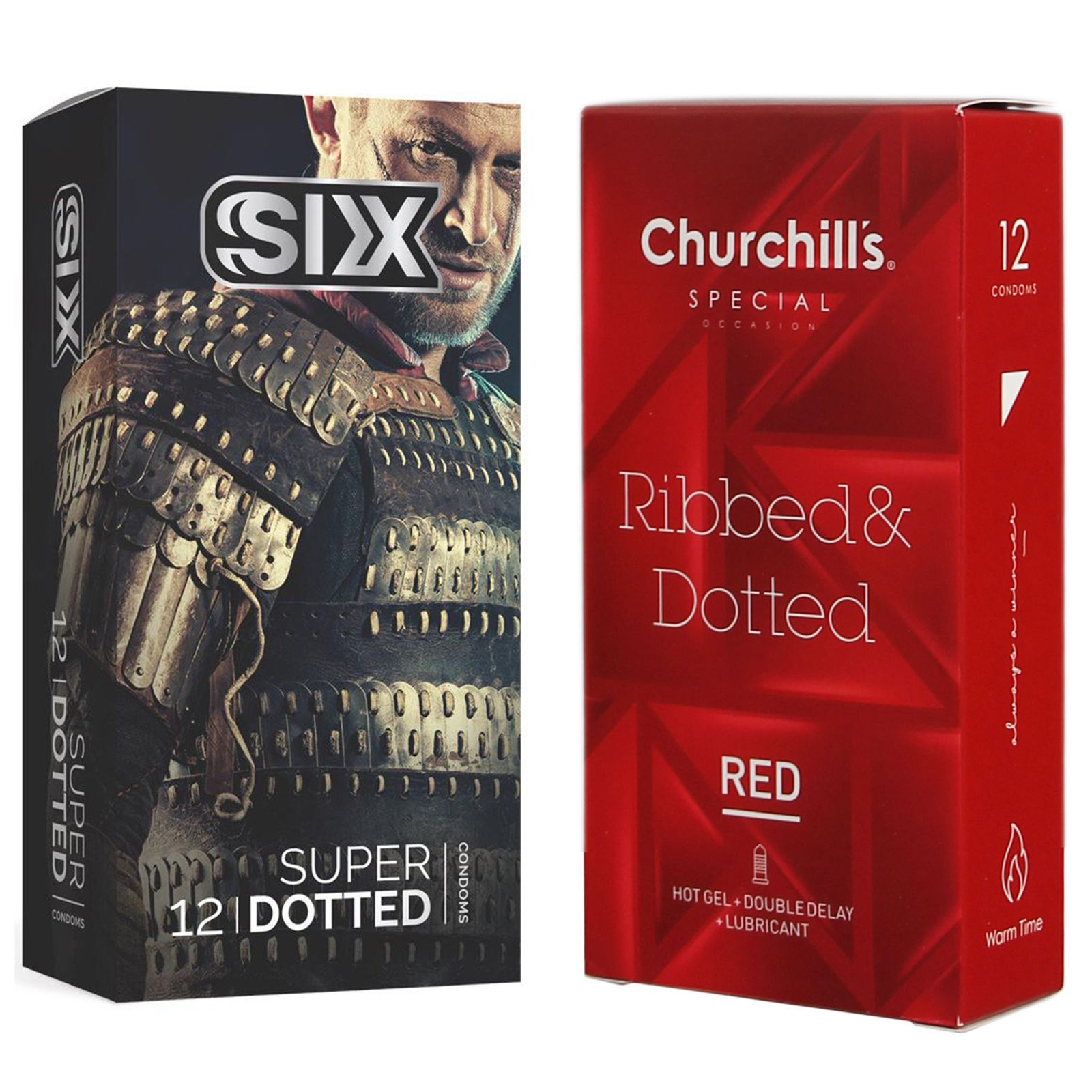 کاندوم چرچیلز مدل Ribbed & Dotted Red بسته 12 عددی به همراه کاندوم سیکس مدل خاردار بسته 12 عددی -  - 1