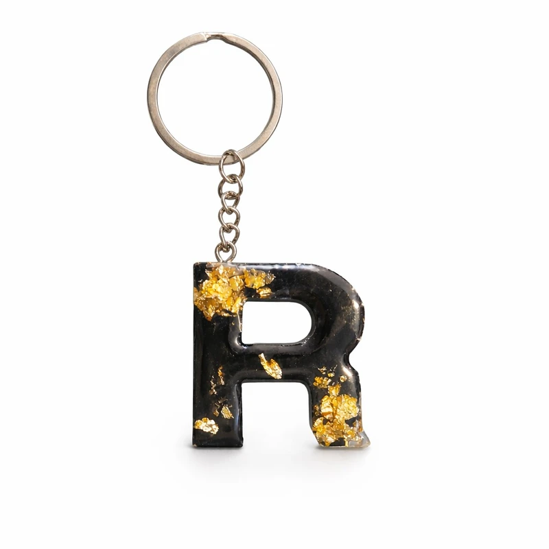 جاکلیدی دستی رزینی مدل ورق طلا طرح R