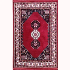 فرش ماشینی 500 شانه ستاره طلایی ملت زمینه قرمز لاکی حاشیه لاکی مدل بلوچ 131