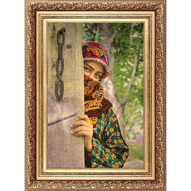 تابلو فرش دستباف فرش میرنظامی مدل دختر انتظار کد 878