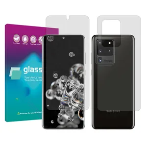 Glass Pro Resistant model transparent screen protector suitable for Samsung Galaxy S20 Ultra mobile phone along with the back protector