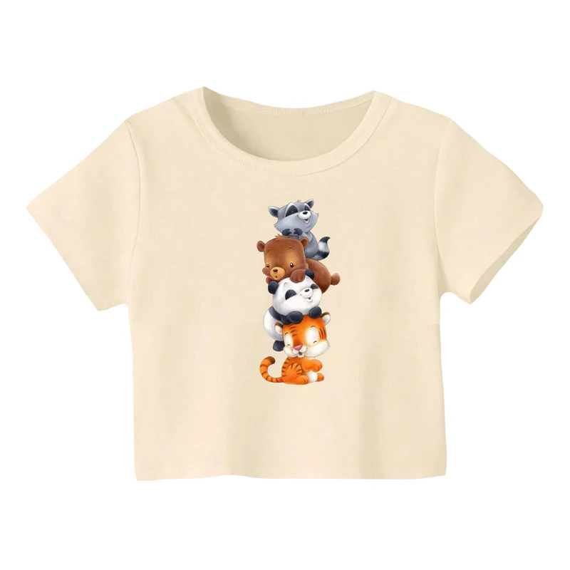 کراپ‌ تی‌شرت آستین کوتاه زنانه مدل حیوانات بامزه کد 1