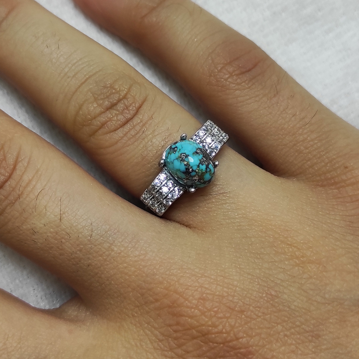 انگشتر نقره زنانه سلین کالا مدل فیروزه نیشابور طبیعی کد Mps-9