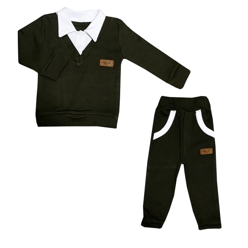 ست پولوشرت آستین بلند و شلوار پسرانه مدل باربد کد 001